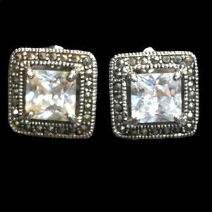 CZ Cushion cut with marcasites square 3/4 of an inch